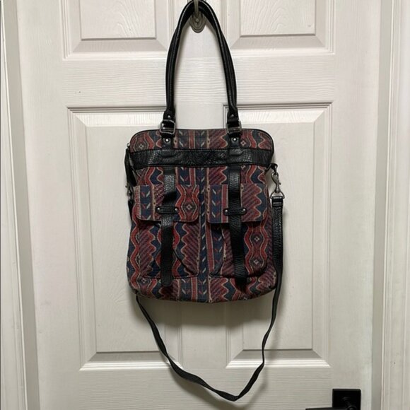 Handbags - Volcom Destination Tote Blue & Red Geometric Design Crossbody Bag